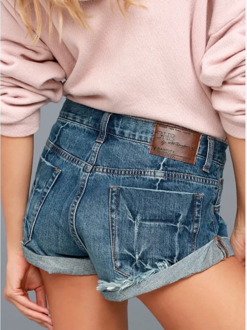 One Teaspoon Bandits Medium Wash Distressed Denim Cut Off Shorts Size 27